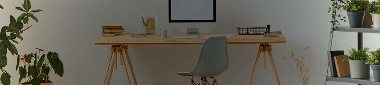 Wooden Desk with Computer and Chair