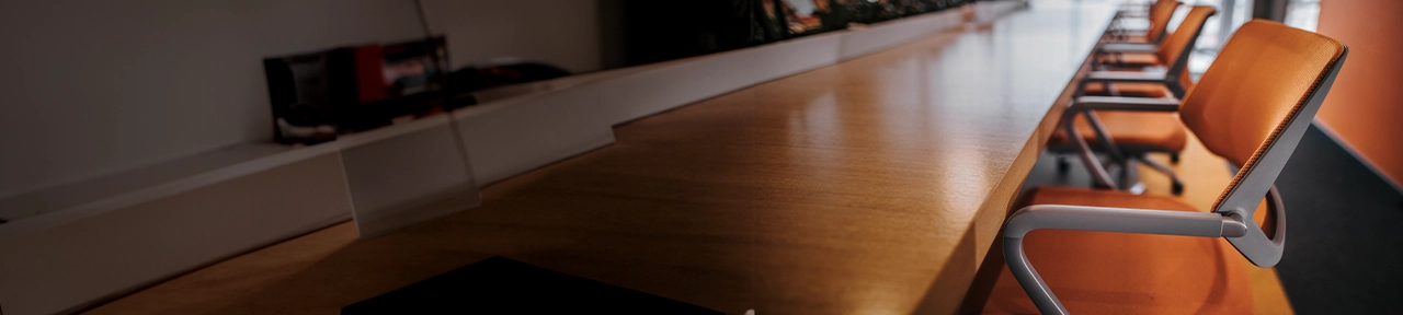 Board Room Table and Orange Chairs