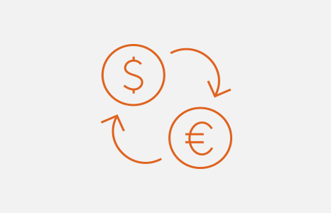 Dollar and Euro Sign with Arrows in a Circle