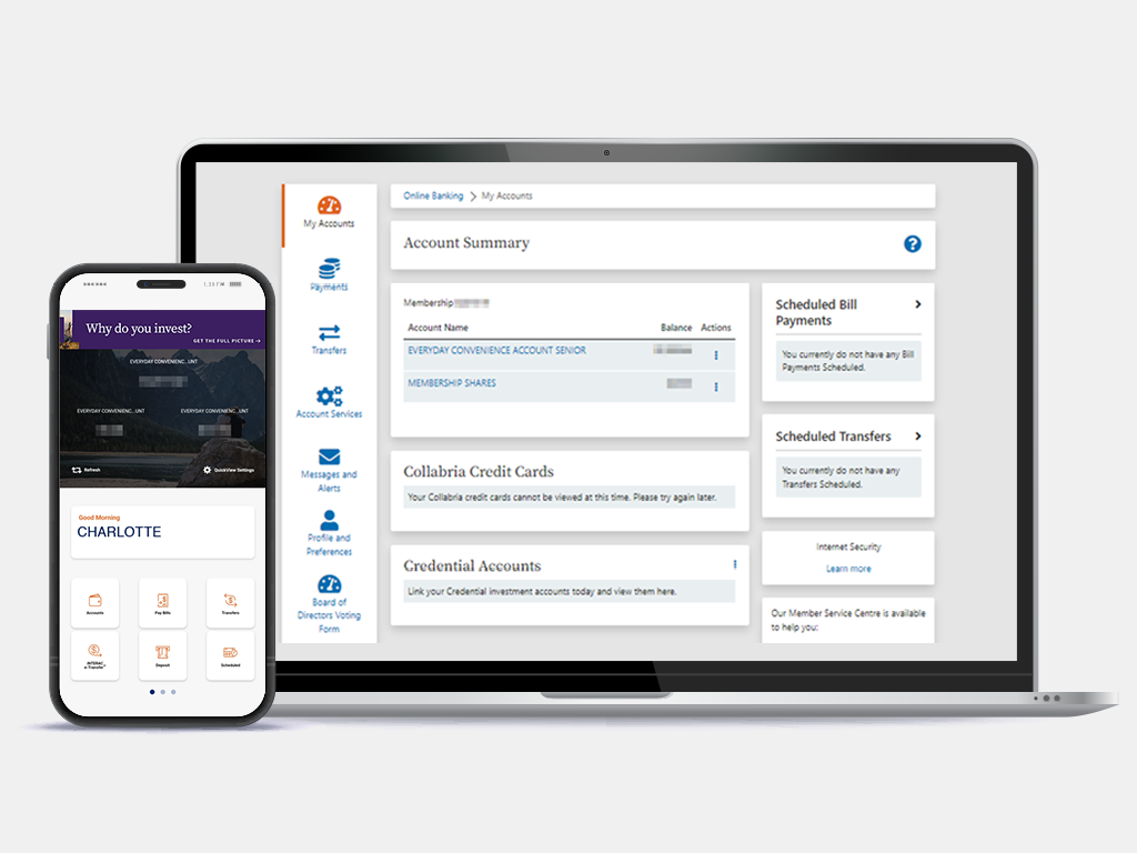 Online Banking Account Summary Desktop and Mobile