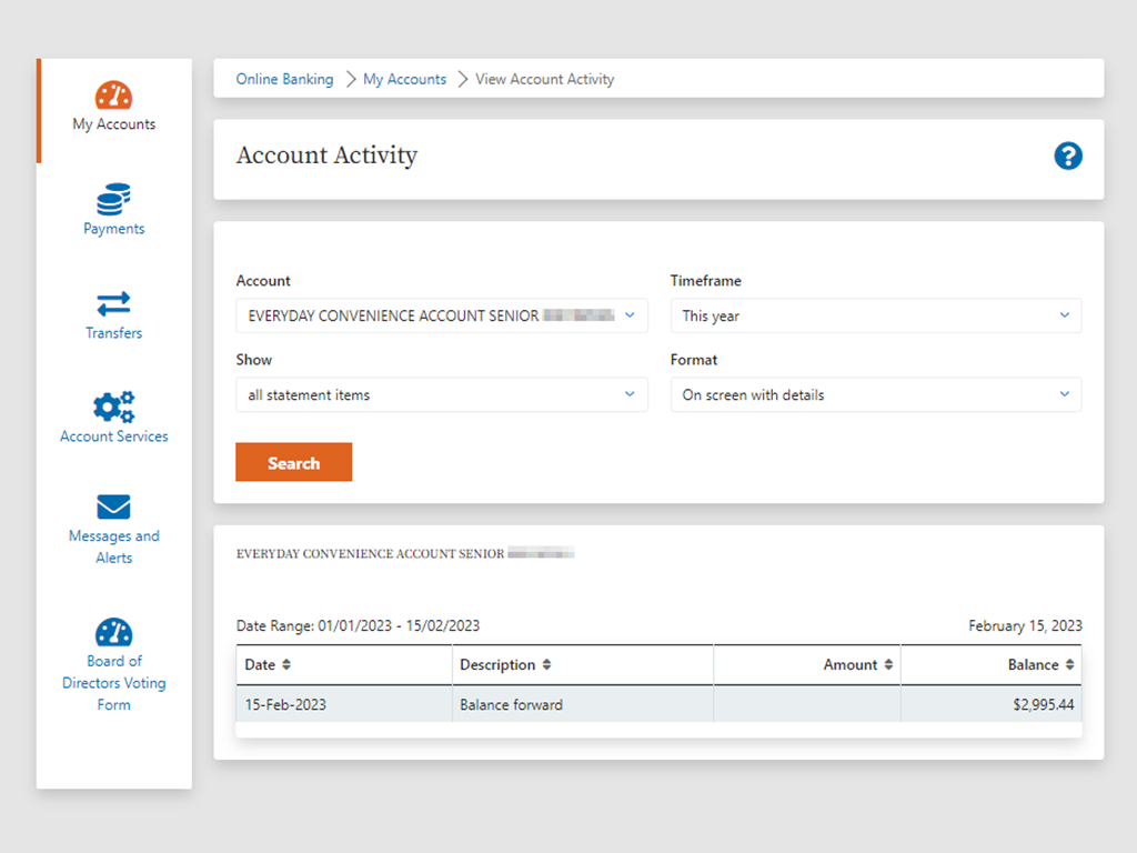 Online Banking Account Activity