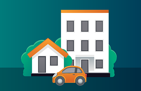 Card, House and Office Building