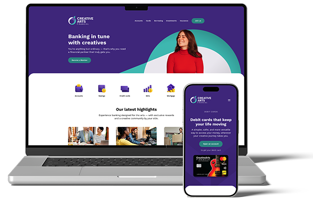 New Creative Arts Financial website on laptop and smartphone